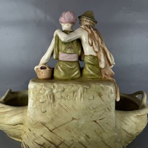 Jardinera Decorativa Royal Dux Bohemia Art Nouveau Pareja Figuras Bizcocho Pintado - imagen 11