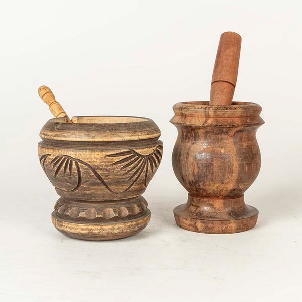 Juego de Mortero y Pilon de Madera Tallada