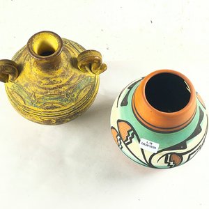 Dos piezas en cerámica, multicolor de 14 cm  y beige asas laterales de 15 cm (cascado) - imagen 2