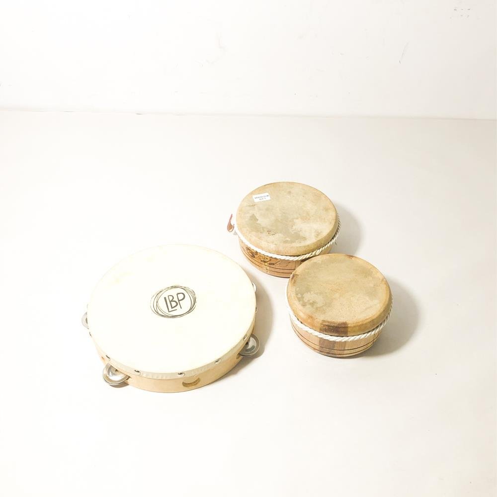 Pandero y Dos Bongós Pequeños de Madera