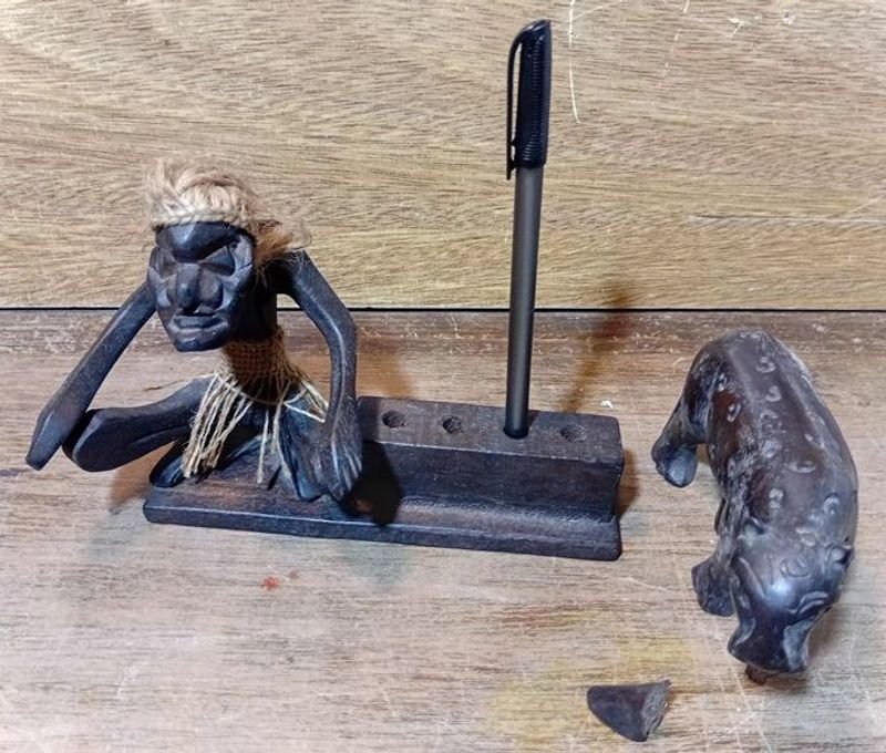 Figuras africanas en madera - Par de tigre y hombre - imagen 2