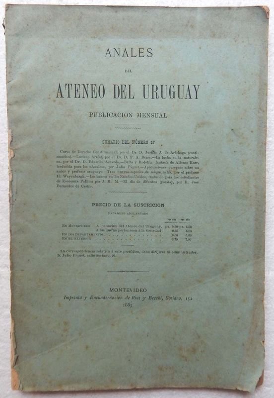 Revista Anales Del Ateneo Del Uruguay, 1883 - imagen 1