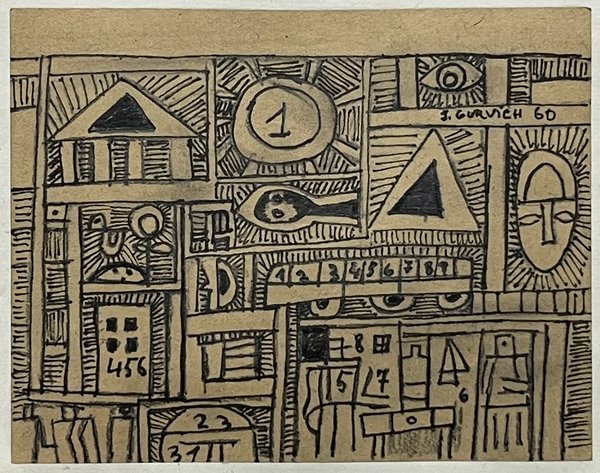 Obra "Constructivo" de José Gurvich: Tinta y Lápiz sobre Papel (10x13 cm)