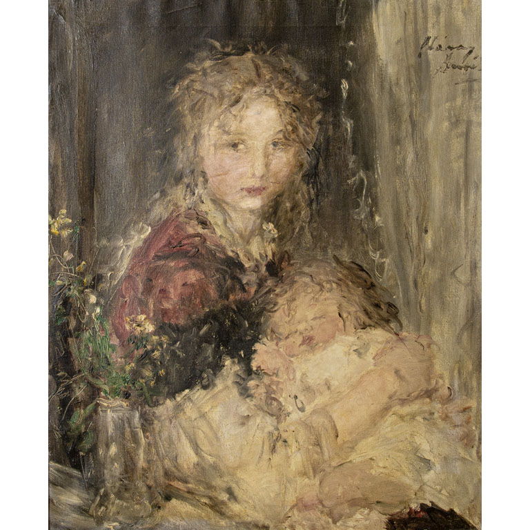 Pintura de Maternidad con Illegible Firma - Óleo sobre Tela