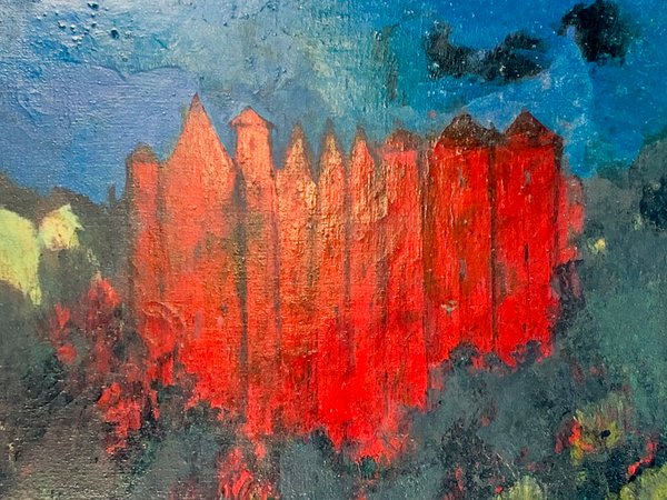 Pintura óleo sobre tela, paisaje arbolado y empalizada, firmada en 1968 - imagen 3
