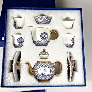 Juego de Porcelana China para Sake: Tazas, Platillos y Piezas de Servir con Decoración Marina (15 Piezas) - imagen 2