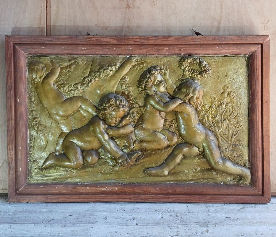Panel de yeso en relieve patinado y enmarcado - imagen 2