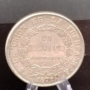 Moneda Boliviana de Plata 1874 - Un Boliviano - imagen 2